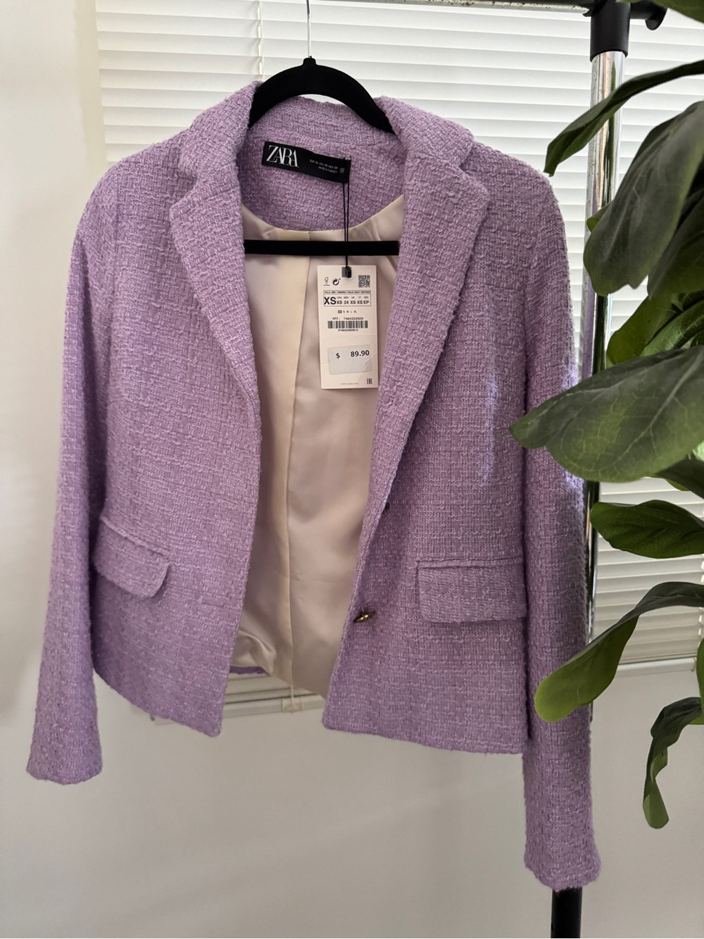 Zara Lavender Tweed Blazer Jacket